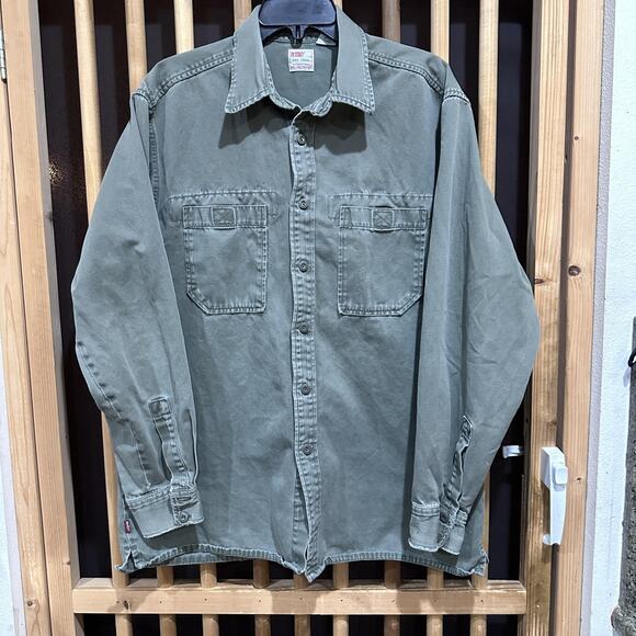 Vintage Levis Dry Goods Shirt Mens Size L Green Workwear Overshirt Button Front - Picture 1 of 10